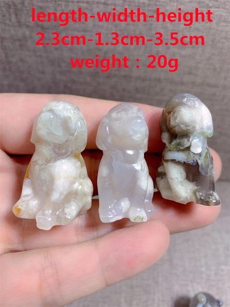 Figurines décoratives Natural Flower Agate Dog Free Forme Stumble Slal Crystal minéral madagascar guérison du palmier