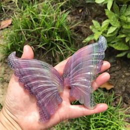 Figurines décoratives Natural Fluorite Butterfly Wings Crystal Carting Crafts Healing Energy Lucky Stone Home Decoration Decoration Birthday Gift 1pair