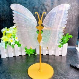 Figurines décoratives Natural Fluorite Butterfly Wings Crystal Carting Crafts Healing Energy Stone Decoration Home Decoration Fengshii Birthday