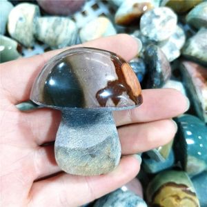 Figurines décoratives Glaucophane naturelle et océan polychrome pierre sculptée champignon ornement minéral Quartz cristal spécimens cadeau Indie