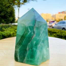 Figurines décoratives Natural Green Fluorite Crystal Obelisk Tower Quartz Wand Point Point Spécimen Guéris 500-1000G