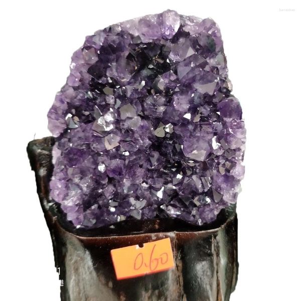 Figurines décoratives Crystals de guérison naturels Amethyste Crystal Cluster Geode Druzy Decoration Home Decoration Gemstone Spécimen Boîte en bois