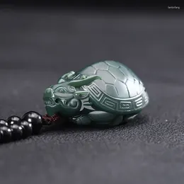 Figurines décoratives Natural Hetian Jade Dragon Tortoise Diagrams Pendnat Ornements sculptés à la main