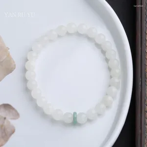 Figurines décoratives Bracelet de jade Hétian naturel pour femme 6 mm perles blanches Bangle de mode chinois de style chinois cadeau