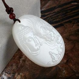 Figurines décoratives en Jade naturel Afghan blanc, pendentif entre le bien et le mal, amulette de sécurité bouddhiste