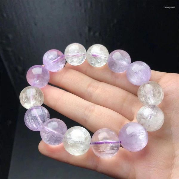 Figuritas decorativas, pulsera de kunzita Natural, joyería curativa de cristal hecha a mano, brazalete elástico, regalo de cumpleaños para niños, 1 Uds., 15MM