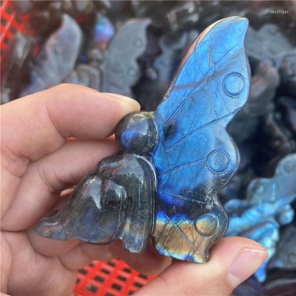 Figuritas decorativas labradorita Natural mariposa niña púrpura cristal cuarzo tallado a mano adornos artesanales para hermoso regalo