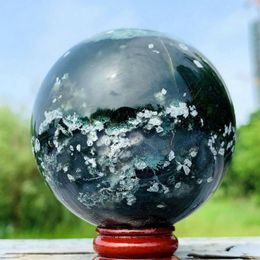 Figuritas decorativas, bola de ágata de musgo Natural, minerales de roca de cristal, tienen propiedades curativas, decoración del hogar, regalo para novio