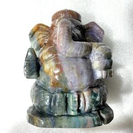 Figurines décoratives Cristaux de jaspe d'océan naturel faisant des éléphants Feng Shui artisanat pierre minéraux produit Ganesha Figurine décor spirituel