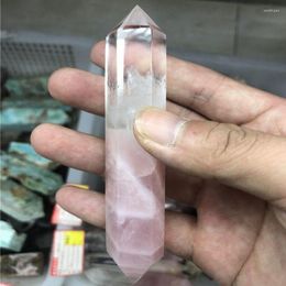 Decoratieve beeldjes Natuurlijk roze kristalpunt Rose Quartz met wit mengsel Zhexagonaal prisma ornament Magic Wand Healing Tower 1pc