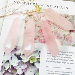 Decoratieve beeldjes Natural Pink Rose Quartz Dubbel Wand Point Crystal Towers Healing Stone voor geschenken