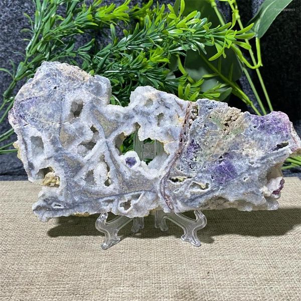 Figurines décoratives naturel violet sphalérite tranche de cristal spécimen minéral poli Quartz dalle roche maison chambre décoration cadeau énergie