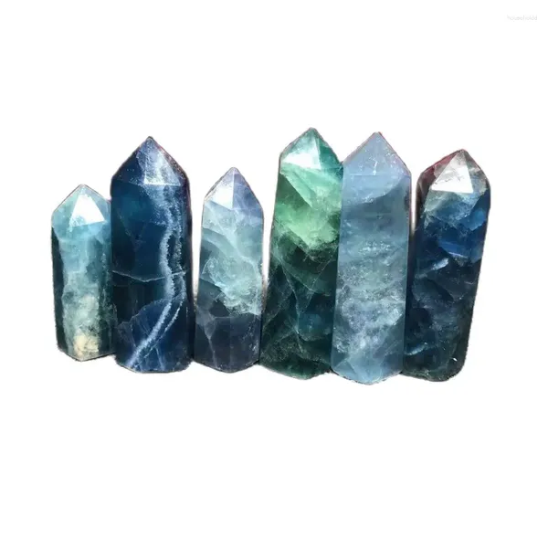 Figuras decorativas Cuarzo natural Piedras curativas espirituales pulidas Torre de fluorita verde azul Punto de cristal