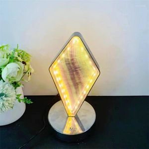 Figurines décoratives Natural Rainbow Fluorite Night Lampe Light Ornement Birthday Christmas Home Ambient Decoration 1pcs