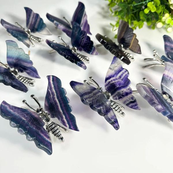 Figurines décoratives Natural Rainbow Fluorite Butterfly Ornements Home Decorations Aquarium Room Decor Stones Mineral Crystals Crystal Gift