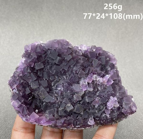 Figurines décoratives ! Grappes de fluorite de cube violet rare naturel Spécimens minéraux Pierres et cristaux Cristal de guérison