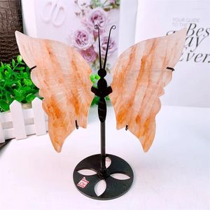 Figurines décoratives Natural Red Fire Quartz Hématoïde Butterfly Ailes sculptées Gemstone Crafts for Children Birthday Present Decorations