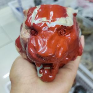 Figurines décoratives Naturel Rouge Jaspe Agate Cristal Lion Tête D'animal Sculpté À La Main Reiki Guérison Décoration De La Maison Statue Affichage Cadeau