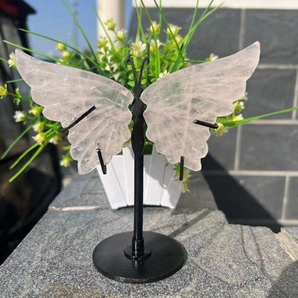 Figurines décoratives ailes de papillon rose naturelle cristal avec énergie du support pierre de guérison pierre de guérison