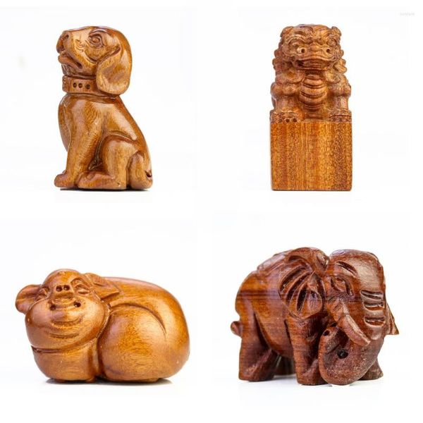 Figuras decorativas de palisandro natural hecho a mano tallado de raíz elefante león perro adorno miniaturas manualidades pisapapeles regalo decoración del hogar moderno