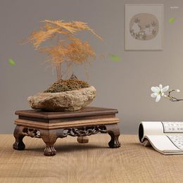 Decoratieve beeldjes Natuurlijke vaste houten basis voor beelden Stone Bonsai Crafts houten voetstuk display Stand theepot thee Pet Plate vaas