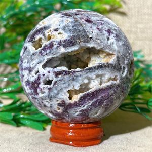 Figurines décoratives Sphère naturelle Sphalerite Purple Sphalerite Druzy Healing Reiki Gemles de qualité minéraux Spiritual Decoration Home Decoration Stand