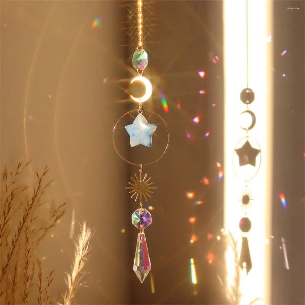 Figurines décoratives Natural Star Stone Stone Crystal Crystal Retrchime Moon Moon Tarile Pendre Pendre Gathering Ornements suspendus