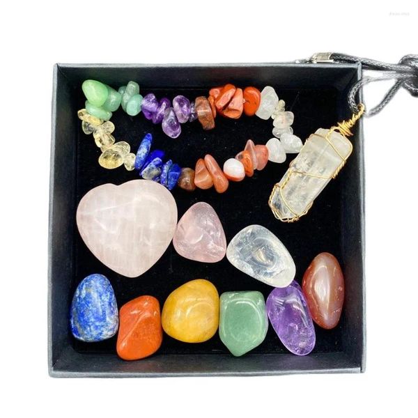 Figuras decorativas Piedra natural 7 chakras Cristales curativos Reiki Piedras preciosas Cuarzo Adorno mineral Decoración del hogar Piedras artesanales Conjunto de regalos