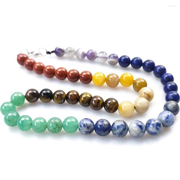 Figurines décoratives Stone naturelle 7 Chakras Round Perle Collier Collier guéris