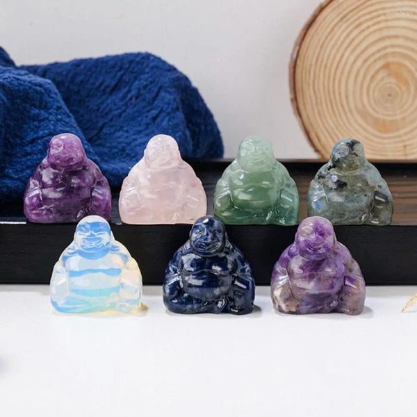 Figuritas decorativas, estatuilla de Buda de piedra Natural, decoración tallada a mano, Maitreya colorida para positivo