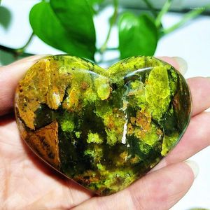 Figurines décoratives en pierre naturelle, opale verte, cœur en cristal, exercice de yoga cardiaque, guérison spirituelle, décoration de chambre à coucher, décorations Feng Shui