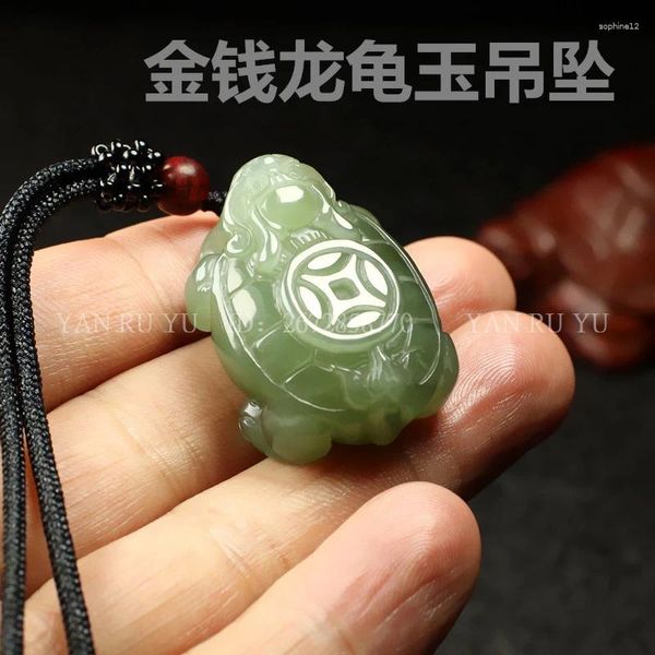 Figurines décoratives Stone Natural Hetian Jade Pendant Dragon Tortoise Good Luck Collier Col Ornement Homme Bijoux Accessoires