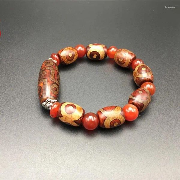 Figurines décoratives en pierre naturelle tibétaine, Bracelet de perles Dzi à trois yeux et neuf yeux, Agate œil de ciel, seau de bouddha pour hommes et femmes