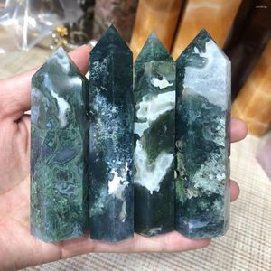 Figurines décoratives pierres naturelles mousse Agate baguette Point Quartz cristal guérison Reiki pierres précieuses décoration de la maison