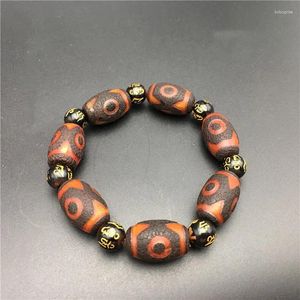 Figuritas decorativas, pulsera de ágata con cuentas Dzi tibetanas naturales, regalo de joyería de tres ojos para hombres y mujeres