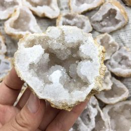 Figurines décoratives Natural White Agate Geode Slice Quartz Crystal Cluster Minerals Reiki Healing Home Decoration
