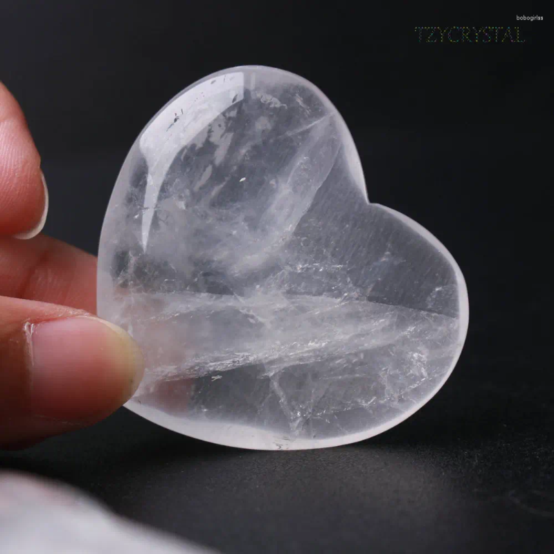 Dekorativa figurer naturlig vit klar kristallpolerad stor hjärtaform snid prydnad läkande hemdekoration