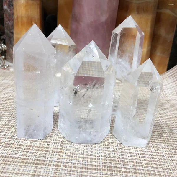 Figurines décoratives en cristal blanc naturel, pointe de baguette, Quartz clair, pierre de traitement hexagonale, décoration de maison, pyramide de guérison Reiki