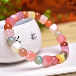 Figurines décoratives Naturel Yanyuan Agate Cube Bracelet Femmes Mode Pierre Ronde Élégant Guérison Strand Bracelets Bracelet Cadeau