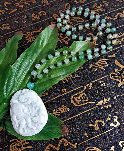 Figurines décoratives Nature Jade Amulet Jadéite Carven Ruyi Pendant Perle Mala Collier Talisman Luck