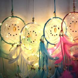 Figurines décoratives Lumière de nuit Deux anneaux Catcher de rêve Prenant Plume Crafts Home Ornement LED String
