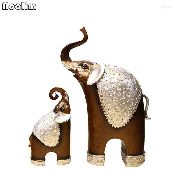 Figurines décoratives noolim 2pcs / ensemble Éléphant Résine Animal Home Decor Lovers Mother-Child Decoration Technology Gift