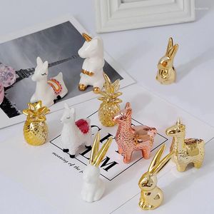 Figurines décoratives nordiques en céramique, petits ornements créatifs, lapin blanc plaqué or, Animal fenêtre, accessoires de décoration de maison