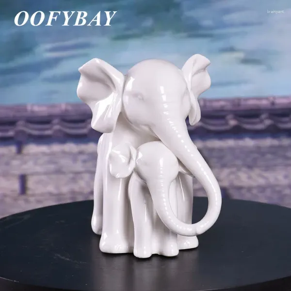 Figuras decorativas adornos de elefante de cerámica nórdica porcelana blanca feng shui estatua de animales sala de estar decoración del hogar
