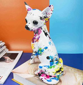 Figurines décoratives nordique coloré Graffiti Sculpture Chihuahua chien Statue moderne peint bouledogue bureau salon décoration créatif ornement