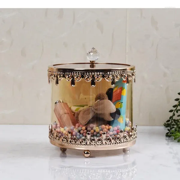Figurines décoratives Boîte de rangement en verre cristallin nordique bijoux de bonbons transparents pots de bac à dos de poudre doré