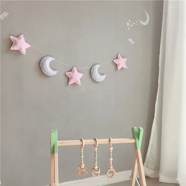 Figuritas decorativas Tela de fieltro nórdico Cadena Estrella Guirnalda Fiesta Banner Tienda Cama Estera Baby Shower Bunting Adorno Habitación de niños Colgante de pared