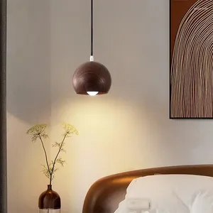 Figurines décoratives Nordic LED Pendant Light Walnut E27 Hanging Lights Modern Home Decoration For Bedroom Bedside Restaurant Salon