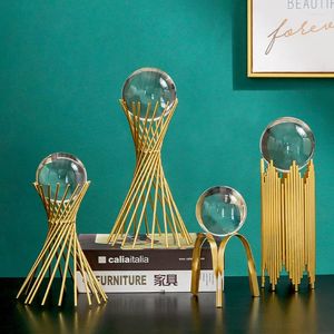 Figurines décoratives lumière nordique luxe boule de cristal en métal décoration décor à la maison salon meuble TV boules de fer