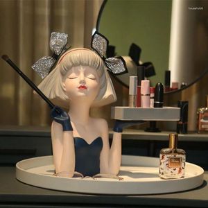 Figurines décoratives nordique moderne fille résine Sculpture ornement créatif maison salon meuble TV coiffeuse rouge à lèvres plateau de rangement